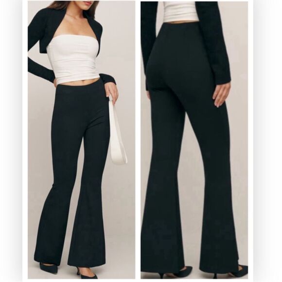 Reformation Jolie Pant in Black Knit Stretchy Flare Hidden Zip NWT size 8 $178 - Picture 1 of 9
